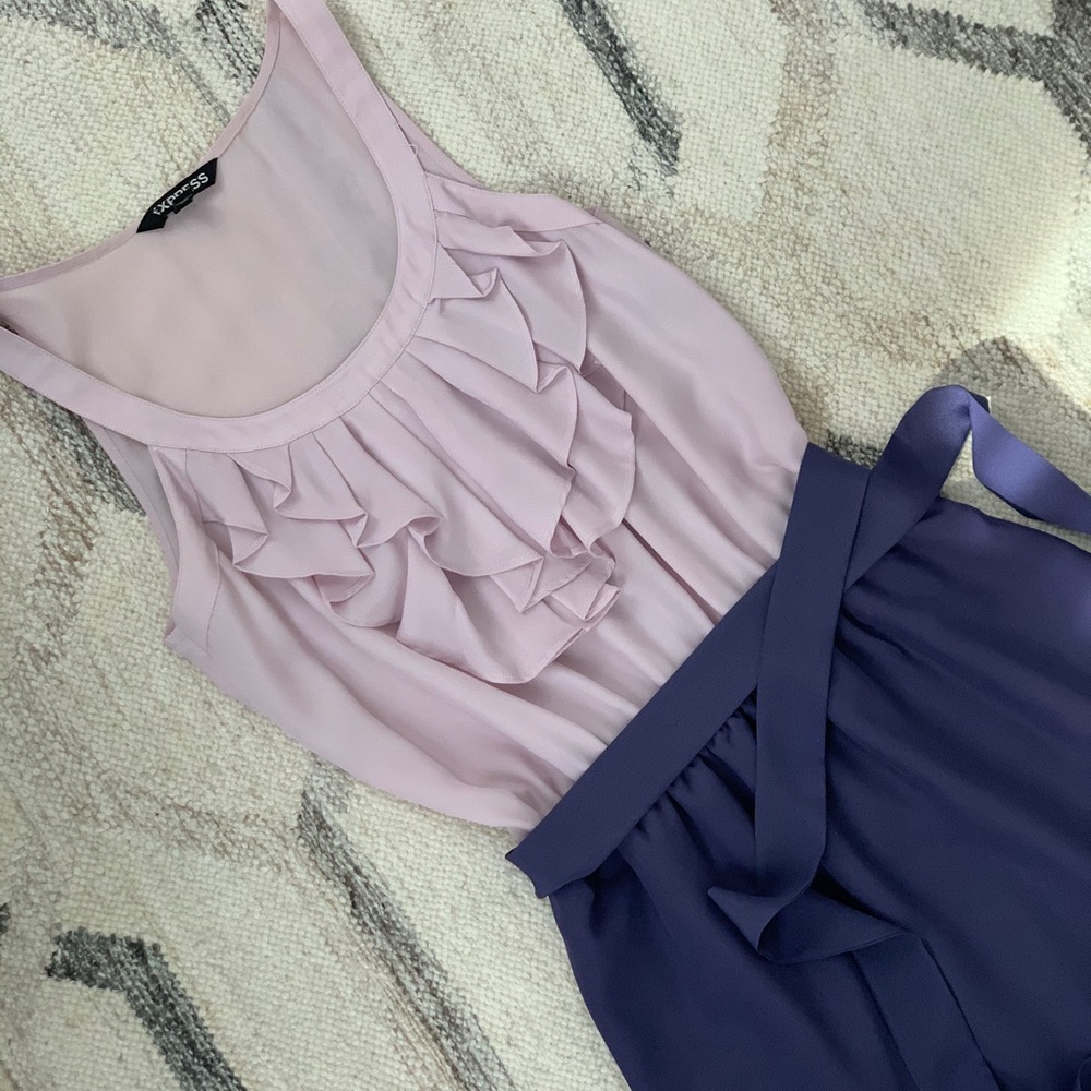 Express Front Ruffle Sleeveless 2 Tone Dress